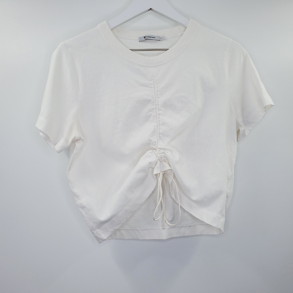 T Alexander Wang Cotton Silk Ruche Crop Top White - Picture 1 of 7
